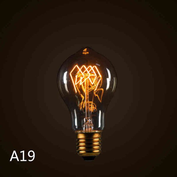 Retro Edison Light Bulb E27 220V 40W A19 Spirai Filament Lebrament Ampoule Ampoule Laclebs Vintage Edison Lamp H220428
