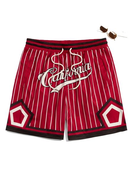 

men vertical striped & letter graphic drawstring waist shorts r5g2#, White;black