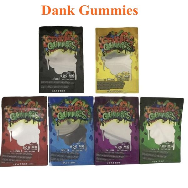 500MG DANK GUMMIES COMMESTIBILI sacchetti in mylar 6 tipi INFUSED MEDICATED sacchetto di imballaggio a prova di odore 420 sacchetti di imballaggio commestibili con cerniera per confezione di canna di plastica