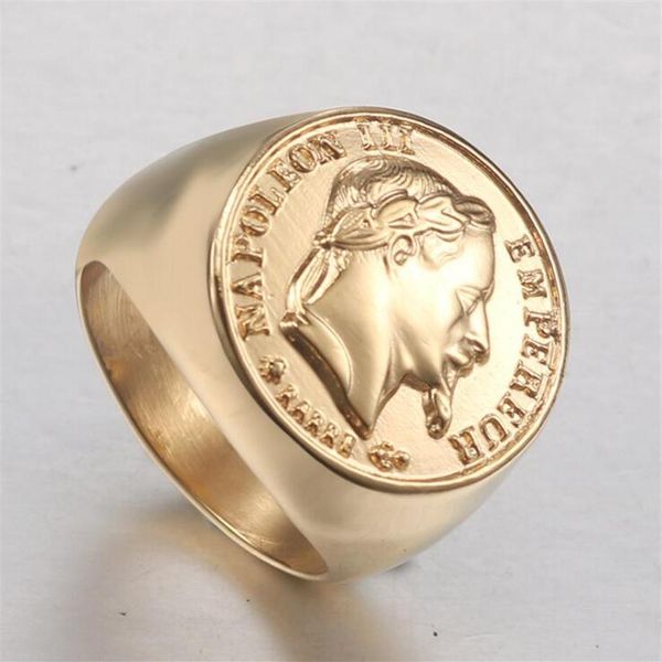 

classical 316l stainless steel gold ring of napoleon for men punk style viking leader ring titanium steel fashion ring270e, Golden;silver