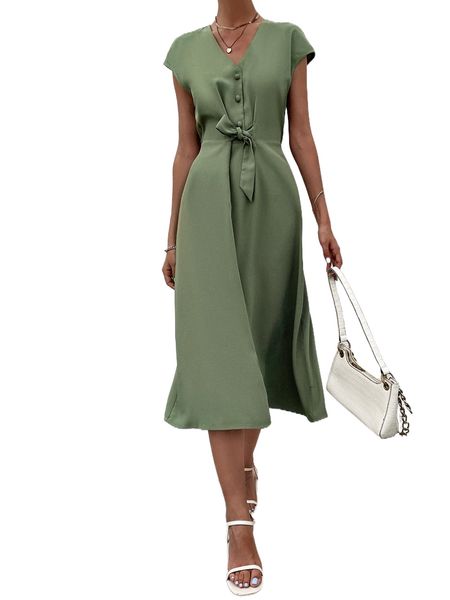 

batwing sleeve knot front dress 68vl#, Black;gray