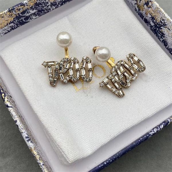 

70% off clearance sale new fashion versatile pearl silver needle female high sense simple letter earrings, Golden