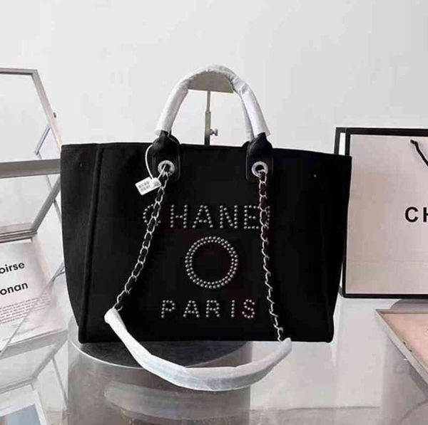 

classic luxury designer beach bags canvas pearl evening bag portable shopping large capacity handbag brand ch women handbags label backpack