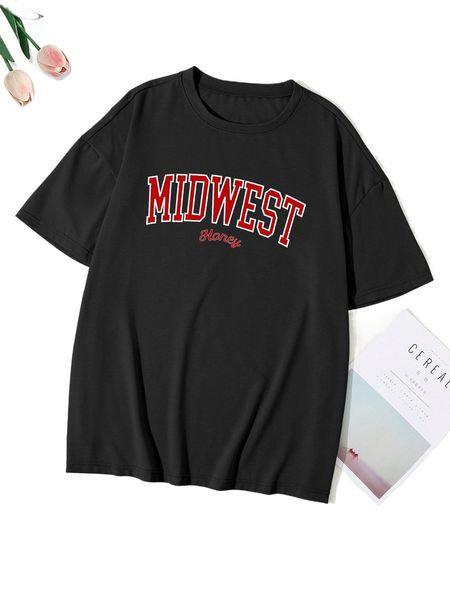 

1pc letter graphic round neck tee p6u6#, White