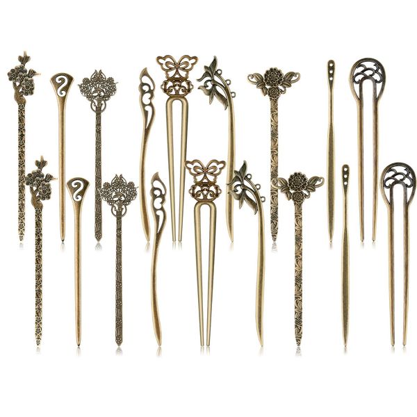 Grampos de Cabelo Presilhas TUPARKA Sticks Alfinetes de Cabelo Vintage Mulheres Chinesas Pauzinhos Decorativos Retrô para Faça Você Mesmo Acessório 9 Design bronze amOMG