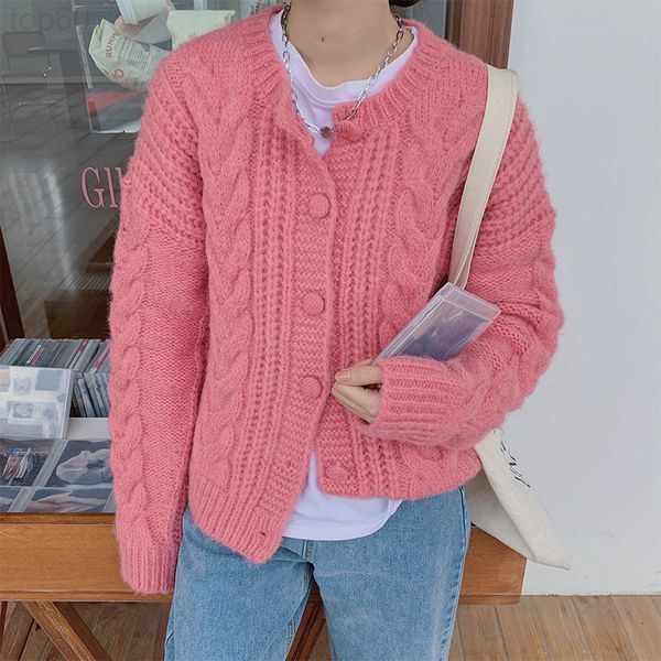 

women's sweaters designer 2021 new autumn winter style knitted thick thread twist sweater women's loose outer wear short cardigan, White;black