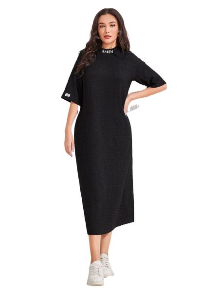 

letter patched detail drop shoulder dress p2jg#, Black;gray