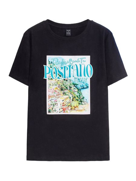 

x alyssa moore illustration scenery & slogan graphic tee d3v1#, White
