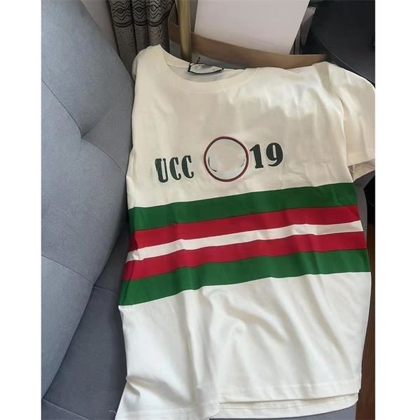 

2022 trendy men's women's clothing summer new color contrast red green bar letter printing fashion brand short sleeve t-shirt, White