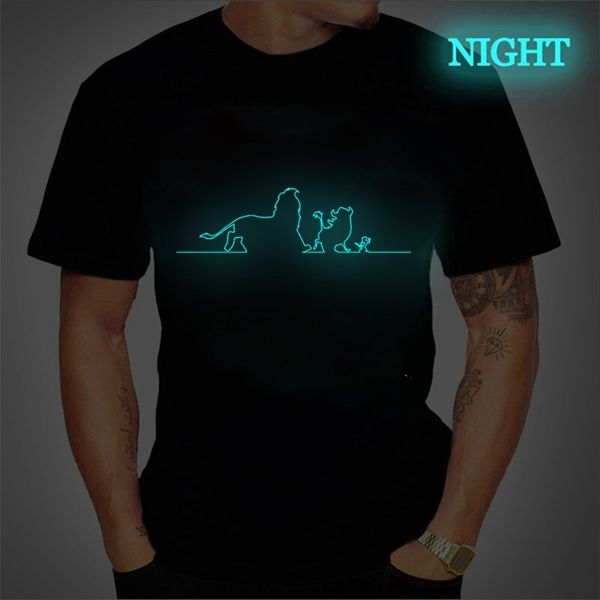 

funny lion electrocardiogra print t shirts for men harajuku kawaii shirt glowing male t-shirts black men's t-shirt luminous tees 220705, White;black