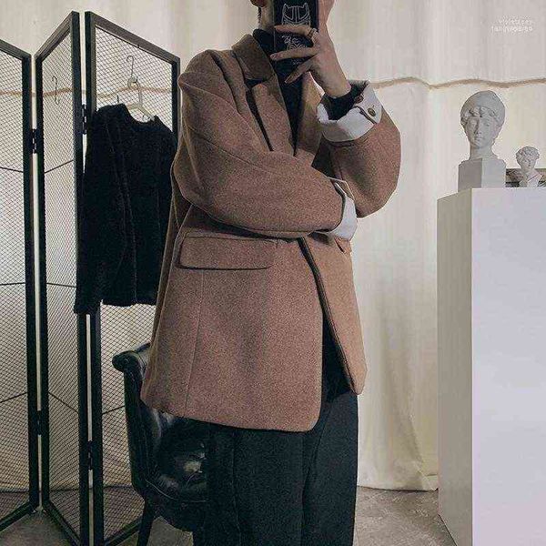 

men's wool & blends 2022 autumn and winter thickened woolen coat fashion casual solid color loose large size mid-length jacket m-5xl1 v, Black