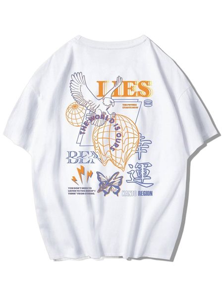 

romwe guys eagle print tee a5nz#, White;black