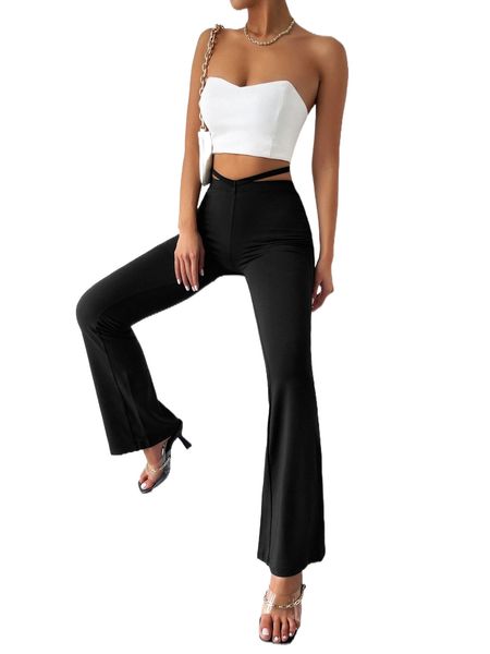 

cut out flare leg pants g8z2#, Black;white