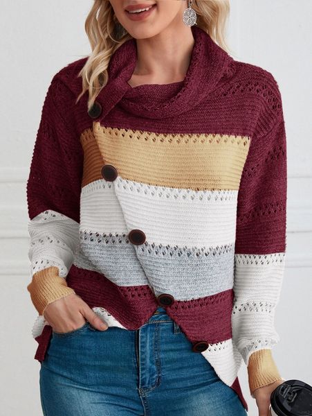 

emery rose color block cowl neck pointelle knit sweater e1pz#, White;black