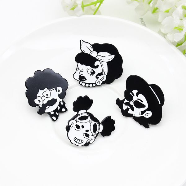

mqhh creative personality black character avatar brooch clown sunglasses boy smiling face girl alloy badge jewelry, Gray