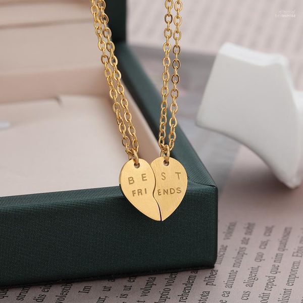 Colares pendentes icftzwe split coração para mulheres aço inoxidável Corrente de ouro ket de garçana de gargantilha amizade jóias de jóias elle22