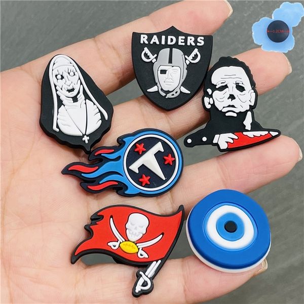 

wholesale 50pcs horror character pvc garden shoes accessories shoe decorations for croc jibz charm kids wristband, Bronze;silver