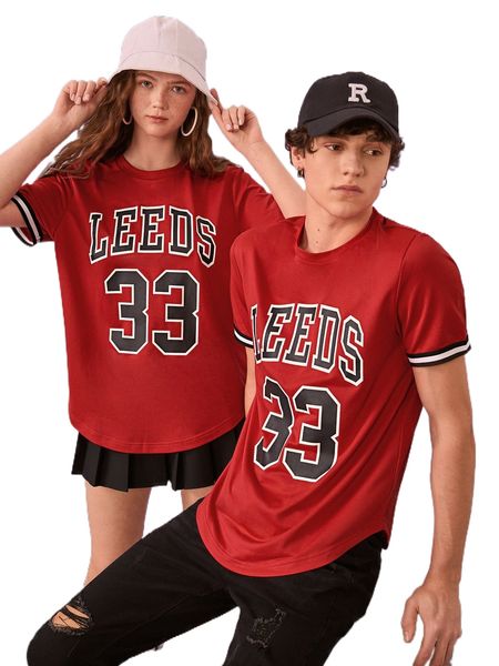 

1pc letter graphic contrast trim tee m1jn#, White;black