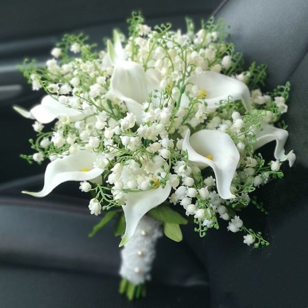 Buquê de flores de casamento para acessórios de noiva Calla Lily Bridal Bouquet Damas de honra White Tulip Valley Decoração de casamento