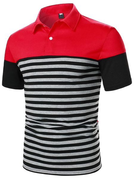 

men color block striped print polo shirt f5hg#, White;black