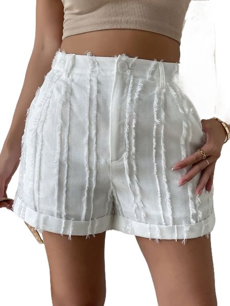 

high waist fringe rolled hem shorts v4ca#, White;black