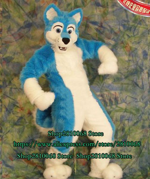 Mascote boneca traje de fabricação de fábrica azul longo cabelo husky cão fox lobo mascote traje dos desenhos animados anime maquiagem tamanho adulto presente presente 086