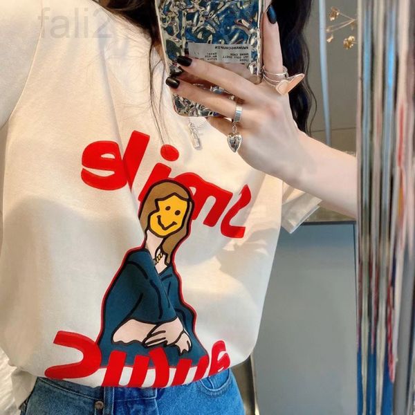

women's t-shirt designer chaopai 22 early spring new minority design portrait animation short sleeved tee loose version versatile forei, White