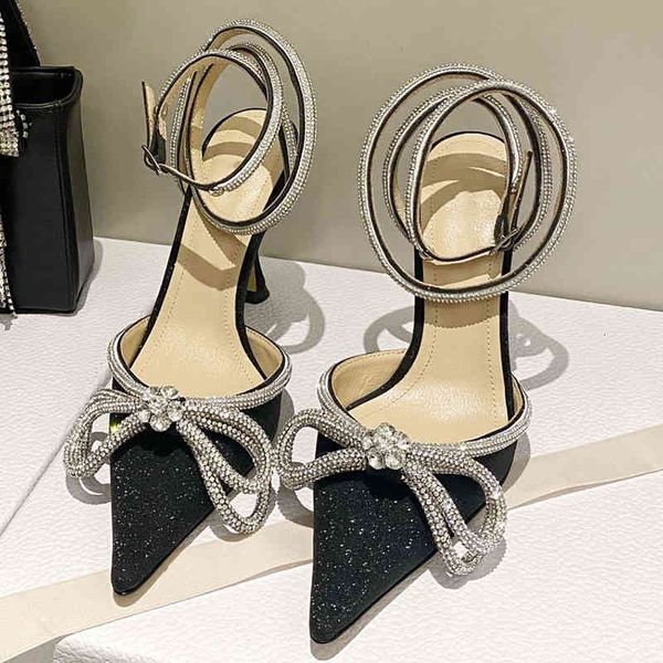 

sandals high heeled shoes women's autumn pointed bow thin heel sandals versatile net red single, Black