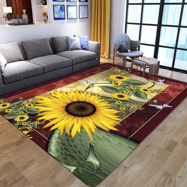 Teppiche, Sonnenblumen-Muster, für Zuhause, für Wohnzimmer, Schlafzimmer, Teppich, weicher Flanell, für Kinder, zum Spielen, großer Teppich, für Kinder, Kriechen, Bodenmatte, Teppiche