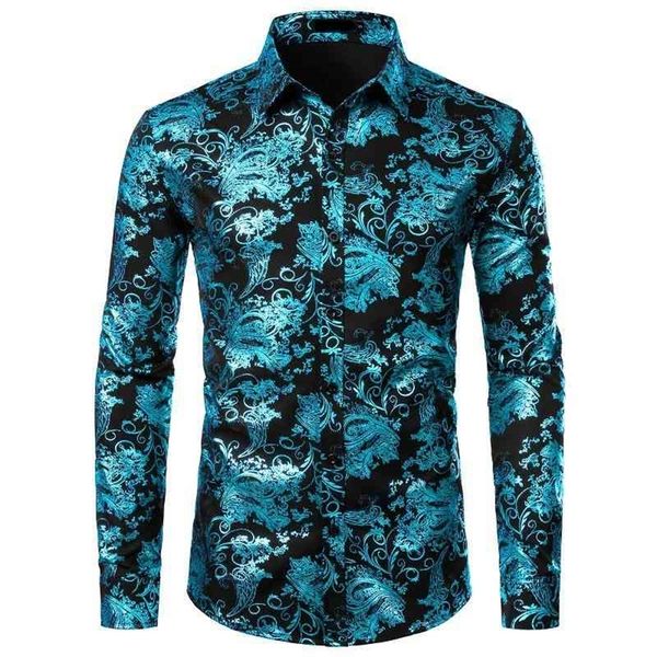 

white shirt men shiny bronzing floral mens shirts casual slim fit mens party shirts wedding men dress shirt long sleeve chemise 210331, White;black
