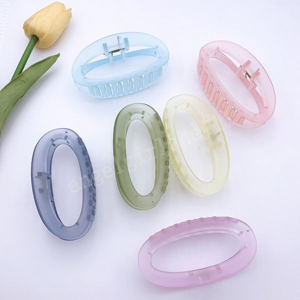 

south korea ins wind oval hairpin jelly color matte grip with hollow out hair claw women hair accessories, Slivery;white