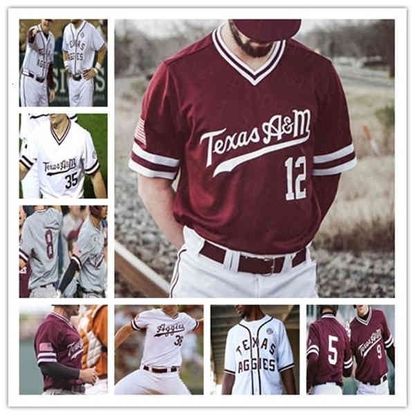 Chen37 Мужской колледж Бейсбол 2020 Texas Am Aggies Jersey Zach Deloach Logan Sartori Asa Lacy Ray Alejo Cam Blake Bryce Miller Mikey Hoehner 4xl