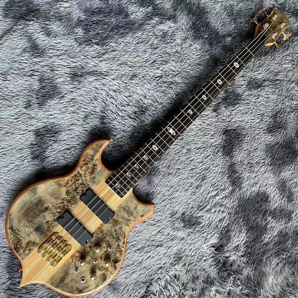 

custom 4 strings neck through body electric guitar bass factory burst maple 9v active pickup
