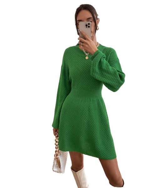 

drop shoulder textured knit sweater dress without belt o4tk#, White;black