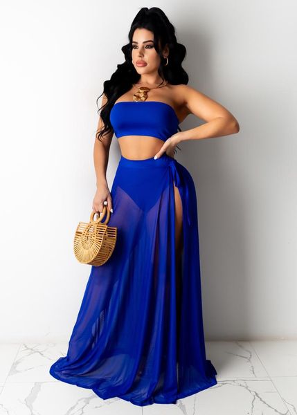 Swimswear's Swimwear High Waist Flit Beach Gonnets Summer Vedi attraverso la pizzo su Maxi A-Line Gonna in bikini Cover-Ups Solid Color Chiffon