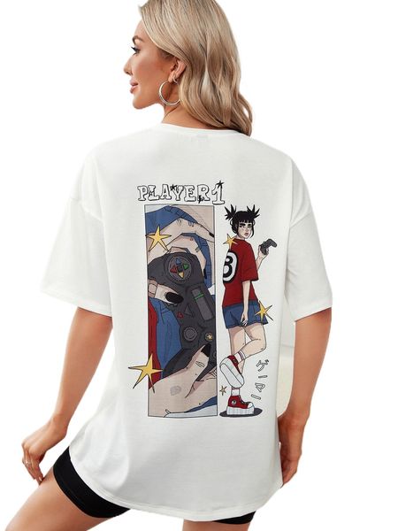 

x jelsie figure & letter graphic drop shoulder tee k2k5#, White