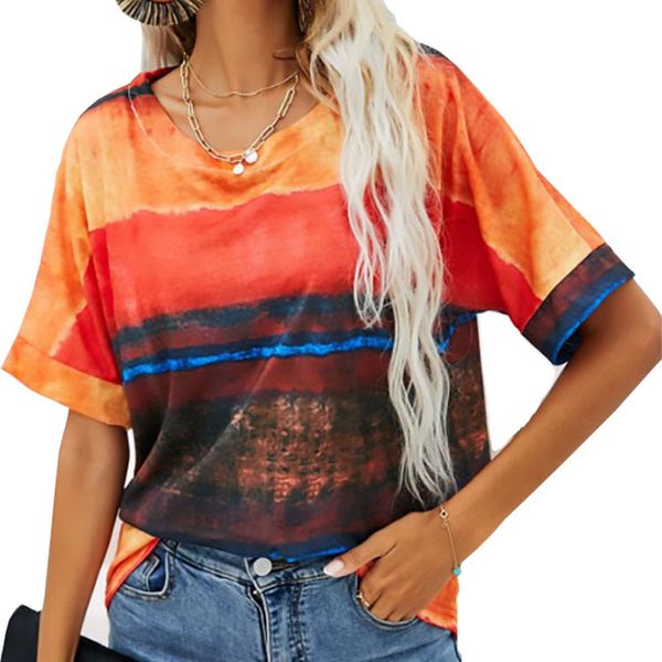 

women's t-shirt 5xl summer gradient striped print women t shirt 202 streetwear casual short sleeve o-neck loose oversized ladies tee, White