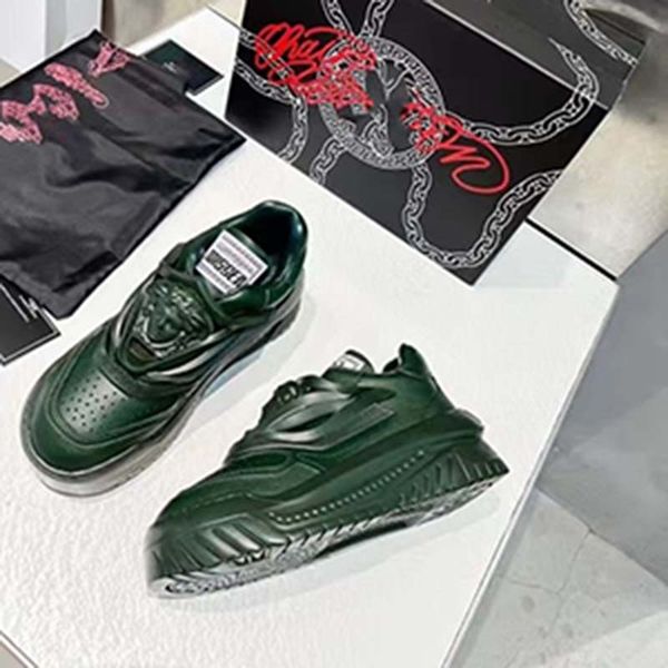 

italy odissea sneakers thick greek soles casual shoes triple black white multi-color 100% cattle leather men medusa trainers us12 a22