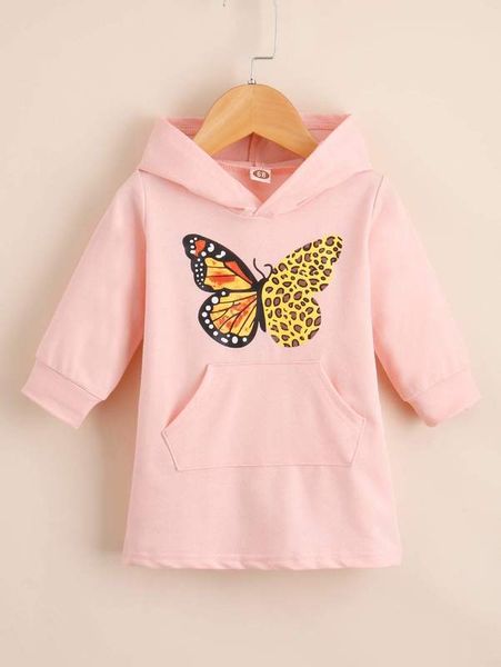 

baby leopard & kangaroo pocket hoodie dress she, Black