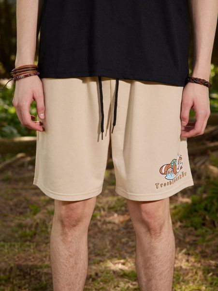 

romwe x afk arena guys letter cartoon graphic drawstring shorts r0la#, White;black