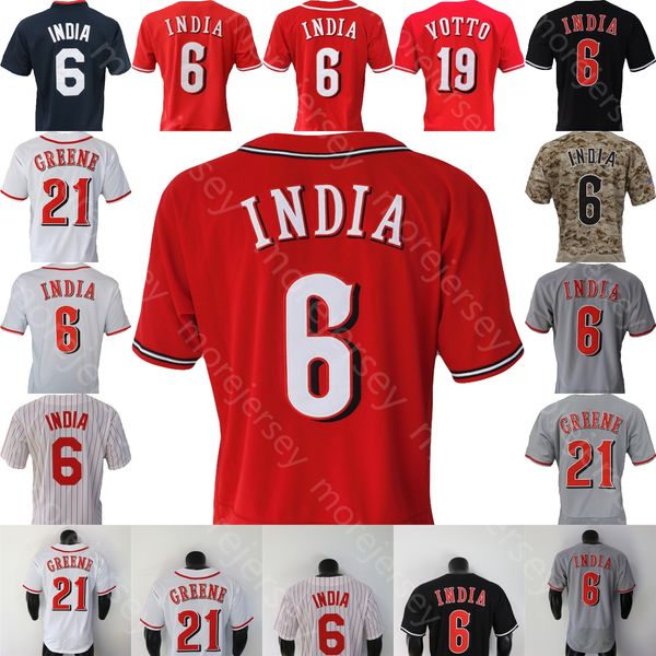 Jonathan Índia Jersey Joey Votto Hunter Greene cinza preto da marinha camuflada cinza branco All Stitched Bordado tamanho S-3xl