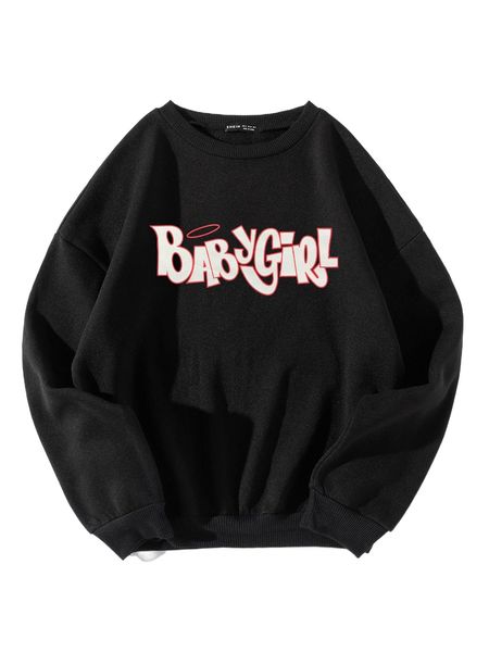 

letter graphic drop shoulder thermal pullover v3l1#, Black