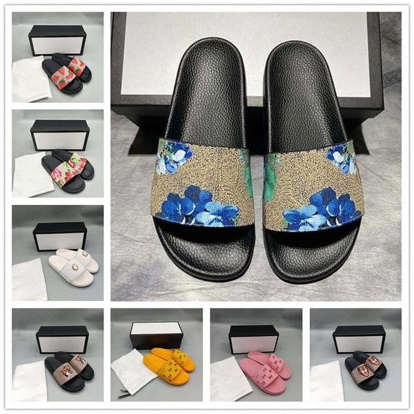 

designer slides mens womens slippers with original box bloom flowers printing leather web black shoes fashion luxury summer sandals beach sn