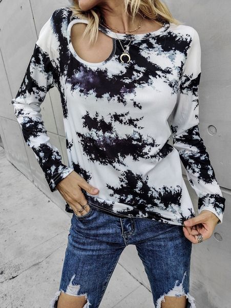 

tie dye cut out ribbed tee l3c1#, White