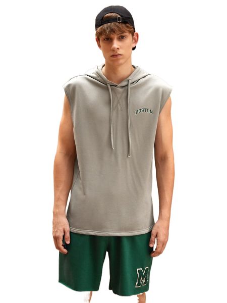 

men letter graphic drawstring hooded tank u1cu#, White;black