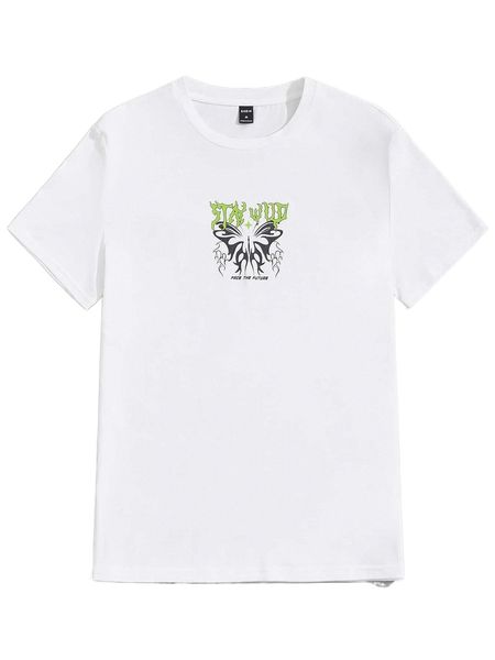 

men butterfly & slogan graphic tee s5xz#, White;black