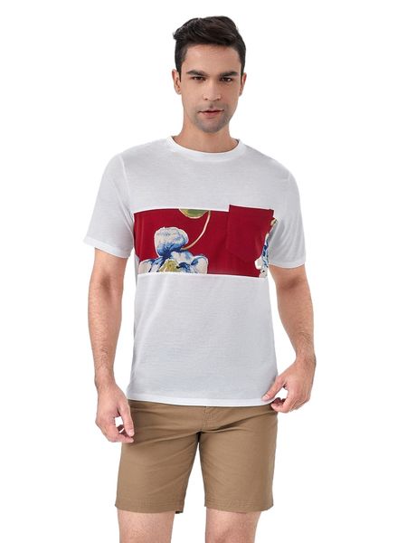 

men floral print pocket front tee k8ge#, White;black