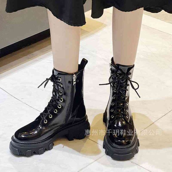 

boots grape mother martin boots women's british style side zipper thick bottom middle cylinder motorcycle pearl chain belt heel d9jq, Black