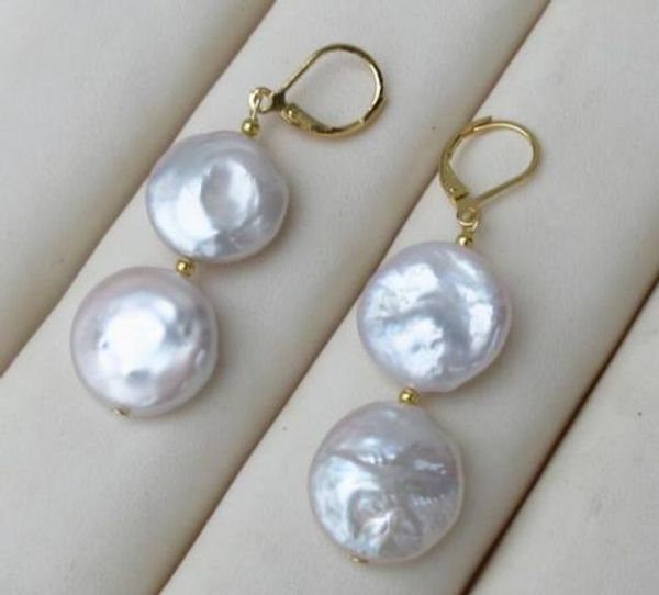 

natural freshwater pearl white coin 12-13mm earrings, Silver