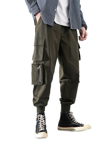 

men flap pocket side cargo pants l7kw#, Black